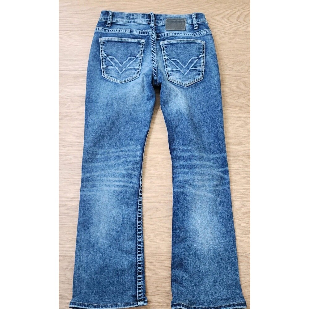 BKE Aiden Jeans Mens 30R Bootleg Stretch Blue Denim Embroidered Pockets 30x27